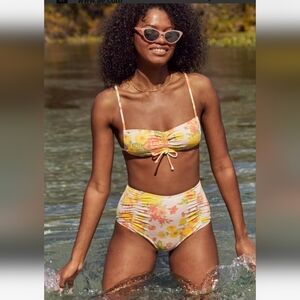 Aerie Floral High Waisted Bikini BOTTOMS Size Large Beach Pool Vacation Resort